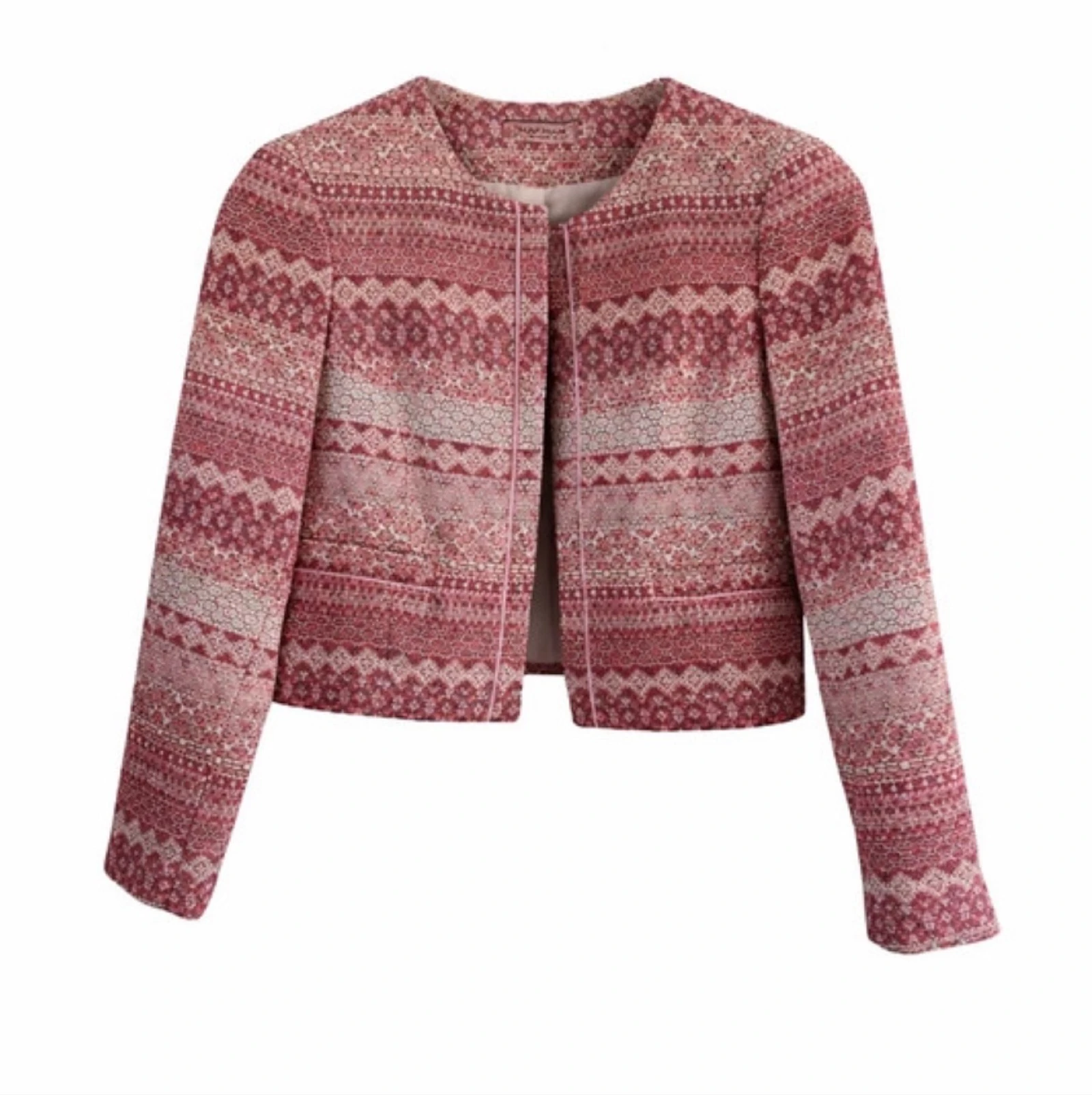 Naf Naf tweed bouclé jacket pink size 40 L – photo 3